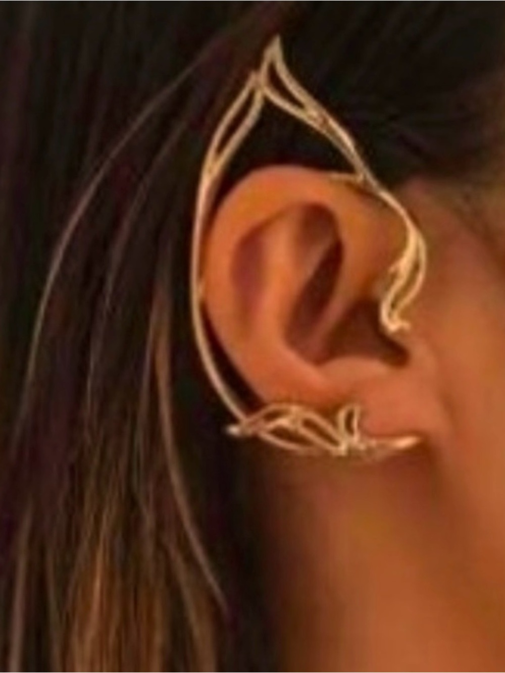 1 Pair- Gold Leaf Elf / Fairy Ear Cuffs- Delicate Botanical Design